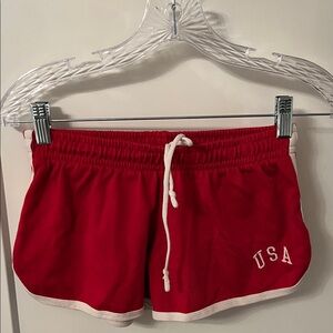 Brandy Melville Red Athletic Shorts with USA Detail